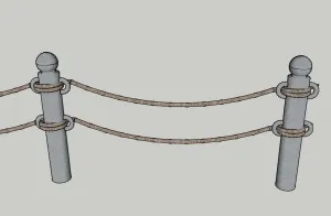 石质立柱麻绳护栏SU模型 SU模型下载