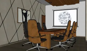 现代实木研讨桌会议场景SU模型 - SU模型免费下载_sketchup模型