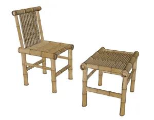 中式竹椅竹凳SU模型 SU模型下载