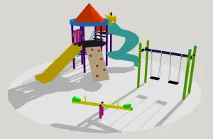 儿童跷跷板滑滑梯秋千SU模型 SU模型下载