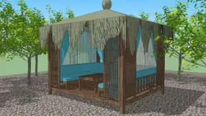 东南亚茅草亭休闲区SU模型 SU模型下载