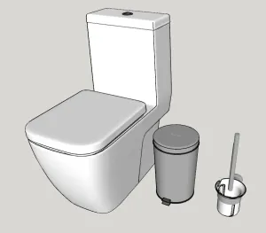 卫浴马桶和马桶刷及垃圾桶组合SU模型 - SU模型免费下载_sketchup模型