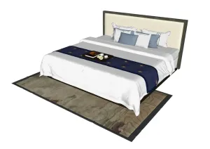 新中式床铺和地毯SU模型 - SU模型免费下载_sketchup模型