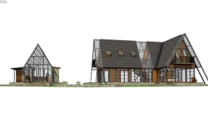 三角屋民宿住宅建筑SU模型 - SU模型免费下载_sketchup模型