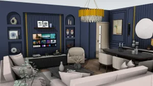 轻奢藏蓝客餐厅SU模型 - SU模型免费下载_sketchup模型