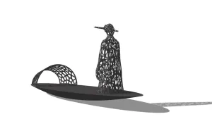 镂空古人行舟雕塑SU模型 - SU模型免费下载_sketchup模型