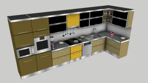 L型现代厨房橱柜SU模型 - SU模型免费下载_sketchup模型