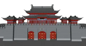 仿古顶城楼城门SU模型 SU模型下载