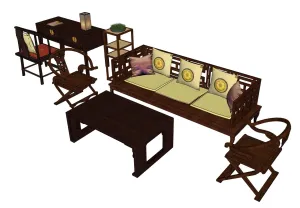 SU 新中式古典实木家具SU模型 SU模型免费下载