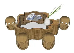 SU 根雕茶桌中式茶台SU模型 SU模型免费下载