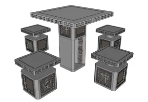 新中式石桌石凳SU模型 SU模型下载