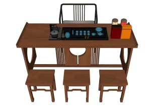 新中式茶桌茶台茶叶罐SU模型 SU模型下载