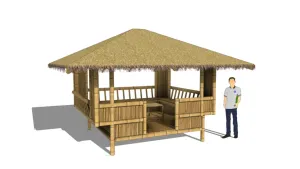 四角茅草竹亭休闲亭竹屋SU模型 SU模型下载