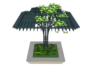 伞状廊架方形树池SU模型 - SU模型免费下载_sketchup模型