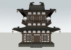 宋式两层钟鼓楼SU模型 - SU模型免费下载_sketchup模型