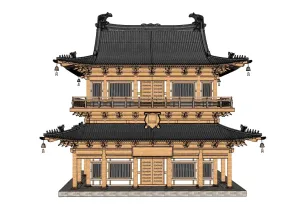 宋式风格两层楼阁古建筑SU模型 - SU模型免费下载_sketchup模型