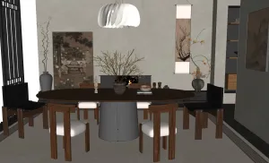 宋式禅意餐厅SU模型 SU模型下载