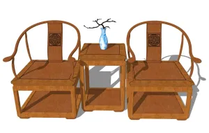 SU 新中式圈椅茶几组合SU模型 SU模型免费下载