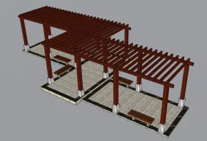 SU 户外走廊道廊架座椅SU模型 SU模型免费下载
