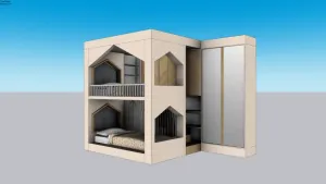 SU 高低铺上下床双层床上下铺SU模型 SU模型免费下载