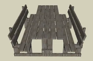 SU 实木连体桌椅SU模型 SU模型免费下载