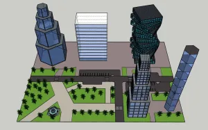 SU 城市建筑大厦SU模型 SU模型免费下载