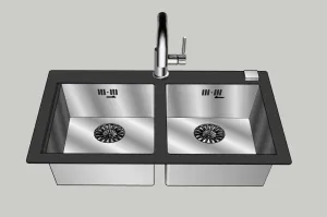 SU 厨房水池双槽水槽SU模型 SU模型免费下载