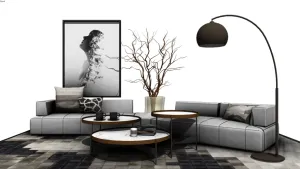 SU 客厅沙发茶几组合SU模型 SU模型免费下载