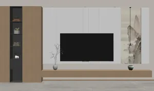 SU 新中式电视墙SU模型 SU模型免费下载