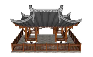 SU 中式重檐四角凉亭水榭SU模型 SU模型免费下载