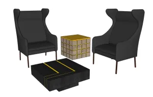 轻奢休闲椅茶几组合SU模型 SU模型下载