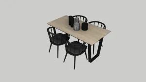 工业风一桌四椅餐桌椅SU模型 SU模型下载