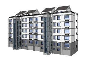 加装电梯居民楼SU模型 SU模型下载