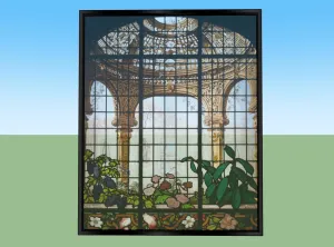 欧式彩绘玻璃屏风隔断SU模型 SU模型下载