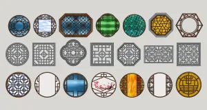 中式古典花格窗古窗SU模型 SU模型下载