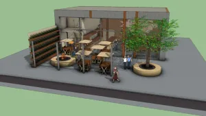 室外餐厅咖啡店餐饮空间SU模型 SU模型下载