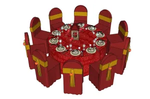 中式婚庆宴席桌酒店桌椅SU模型 SU模型下载