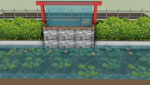 新中式水幕跌水景墙-水体景观SU模型 SU模型下载