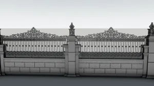 法式雕花石基铁艺围墙SU模型 SU模型下载