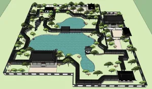 中式古典园林景观SU模型 SU模型下载