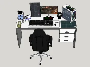 电竞风电脑桌椅套装SU模型 SU模型下载