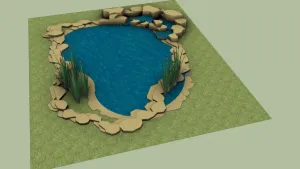 自然石砌景观鱼塘su模型 SU模型下载