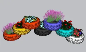 彩色轮胎花箱景观SU模型 SU模型免费下载 - 草图大师彩色轮胎花箱景观SU模型模型