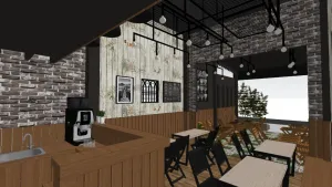 工业风咖啡店室内SU模型 SU模型下载