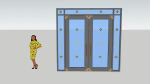 新中式双开玻璃门SU模型 SU模型下载