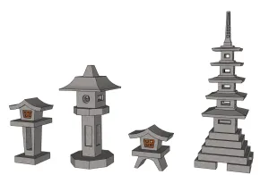 日式园林石灯笼石塔SU模型 - SU模型免费下载_sketchup模型