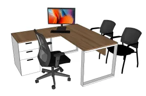 SU L型办公桌椅组合SU模型 SU模型免费下载