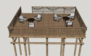 架空竹制休闲露台SU模型 - SU模型免费下载_sketchup模型