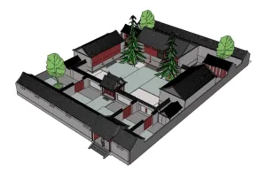 中式传统四合院建筑SU模型 - SU模型免费下载_sketchup模型