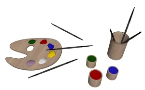 绘画工具颜料盘画笔SU模型 SU模型下载